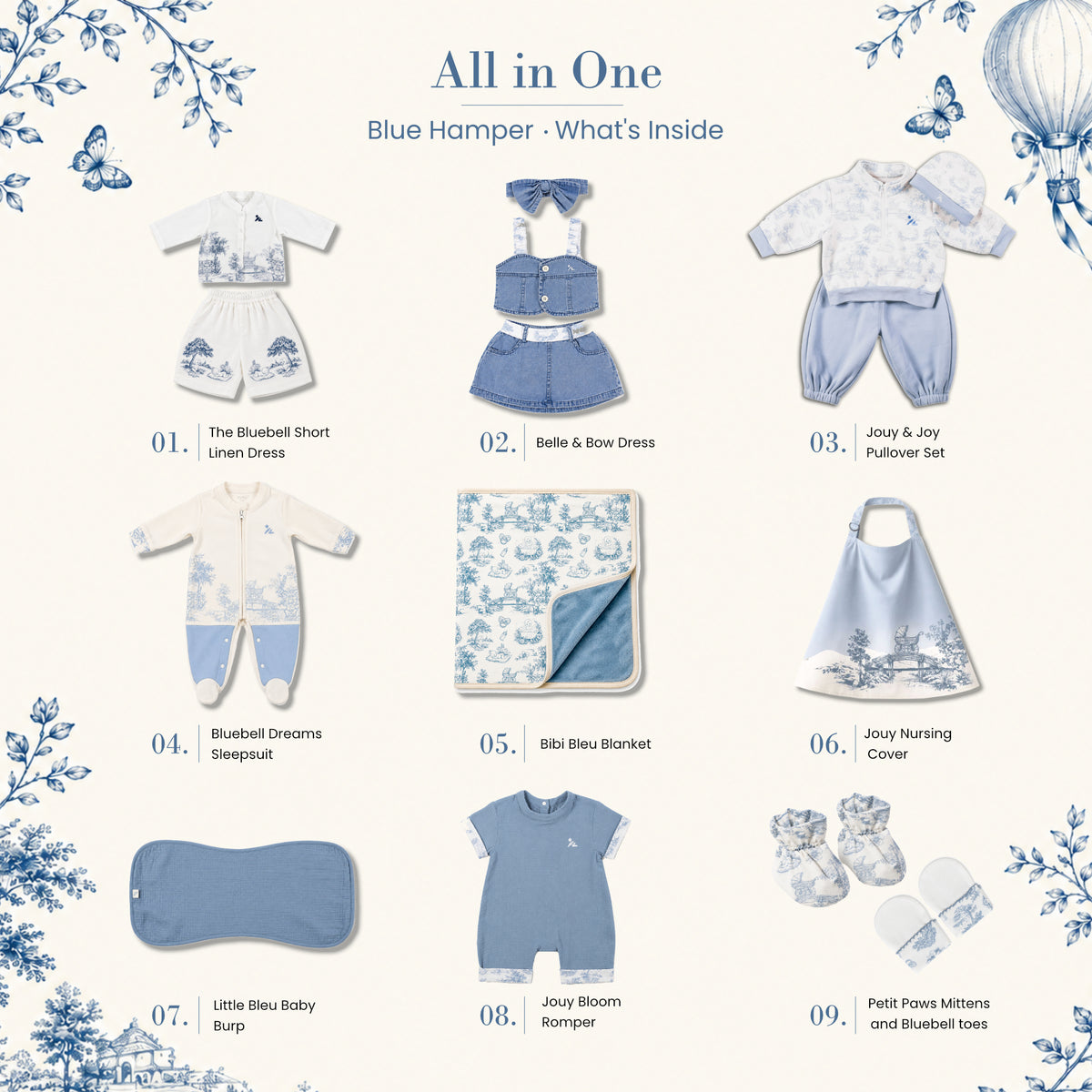 Pythal Toile De Jouy - Blue Hamper - what's inside