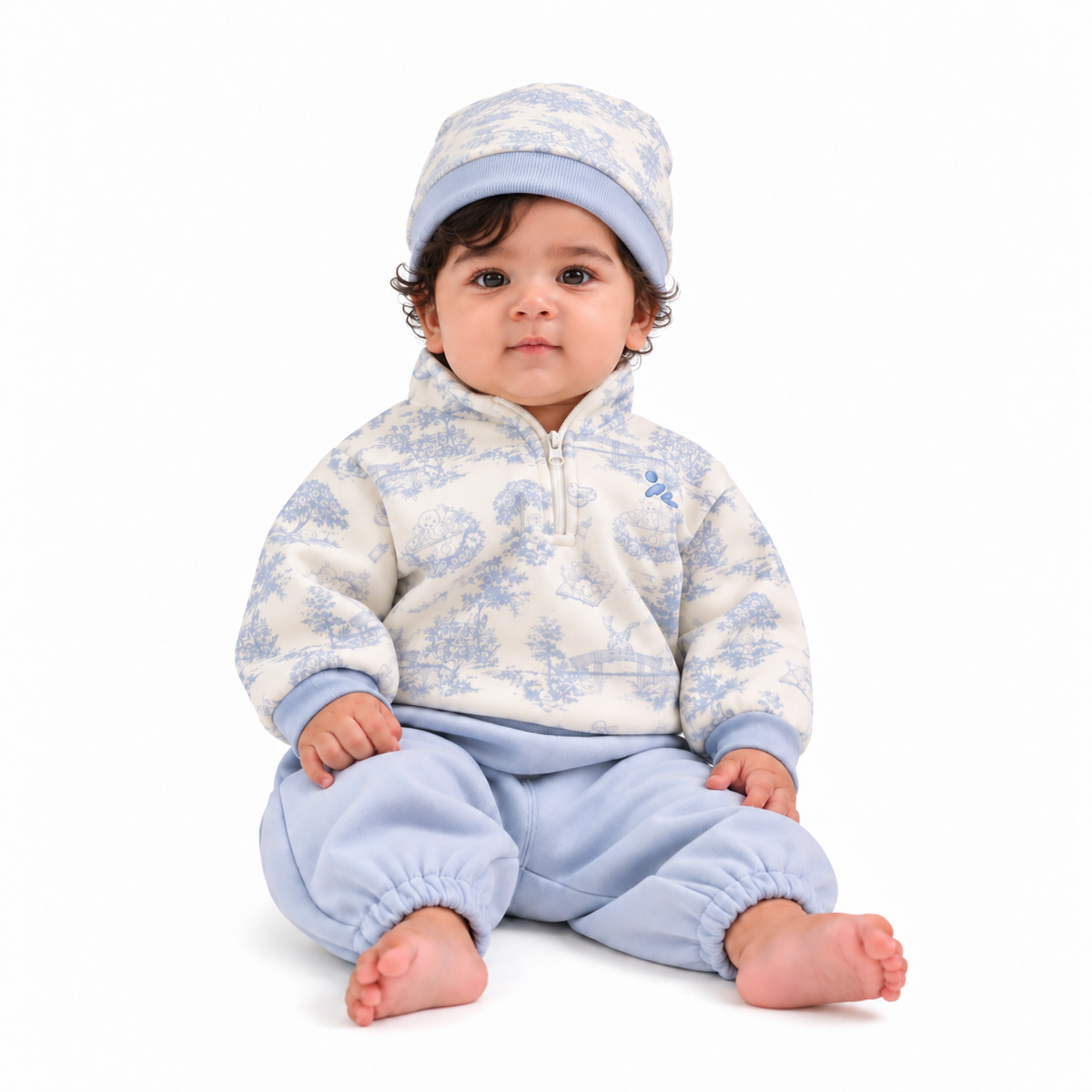 Pythal Toile De Jouy - Blue Hamper - front with cap