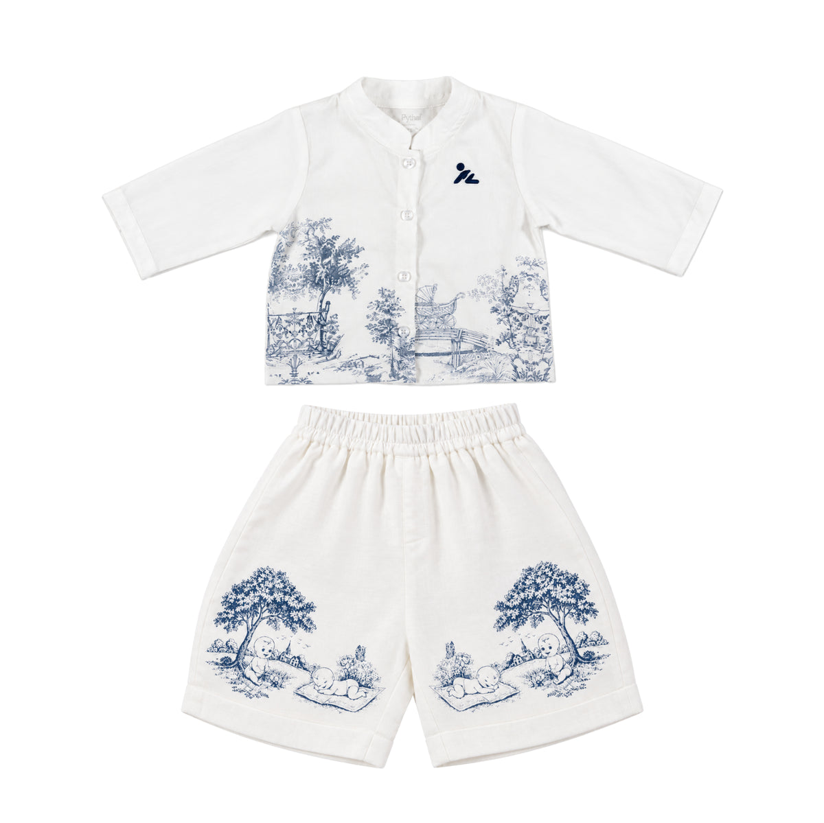 Pythal Toile De Jouy - Blue Hamper - linen dress - blue (Boy)